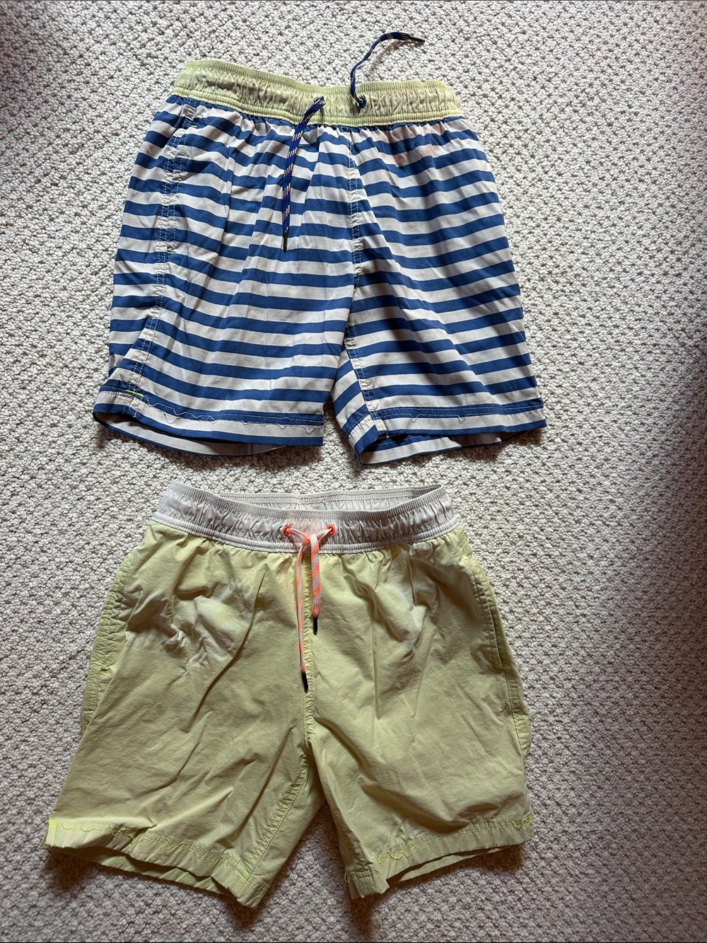 2 J.Crew boys size 12 bathing suits Striped Blue & White and Solid Yellow